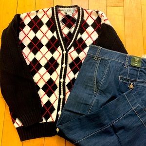 🚫MEEK🚫MILD IZOD Argyle V Neck Button Up Chunky Cardigan Sweater